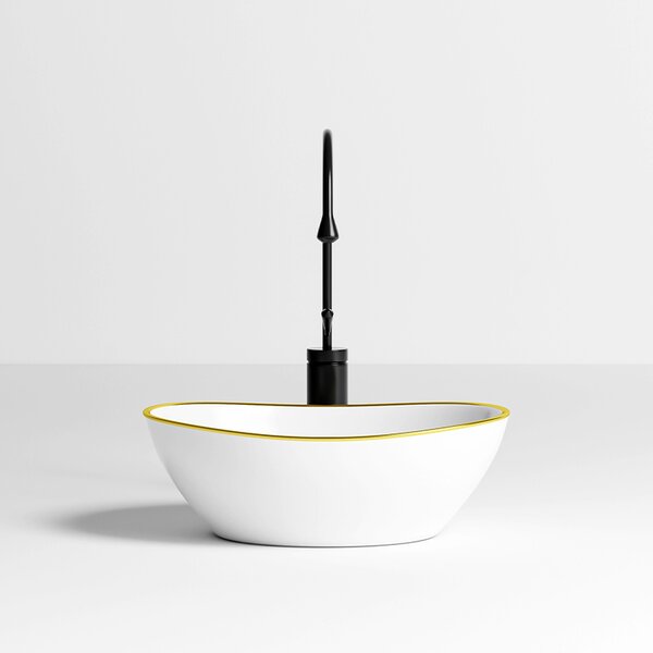 BPS-koupelny Keramické umyvadlo na desku LUMO WH GL 405 40,5x33 cm, bílé/zlatý lem