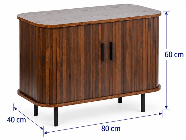 Komoda Relaxdays, s posuvnými dvířky, rozměry (v x š x h): 60 x 80 x 40 cm, 4 přihrádky, materiál: MDF, kov, vhodná do kuchyně nebo obývacího pokoje, barva: tmavě hnědá/černá