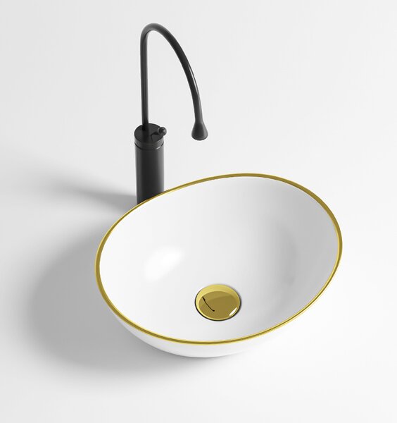 BPS-koupelny Keramické umyvadlo na desku LUMO WH GL 405 40,5x33 cm, bílé/zlatý lem