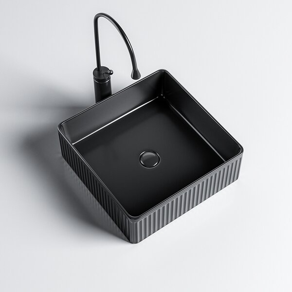 BPS-koupelny Keramické umyvadlo na desku AURA BL 375 37,5x37,5 cm, černé