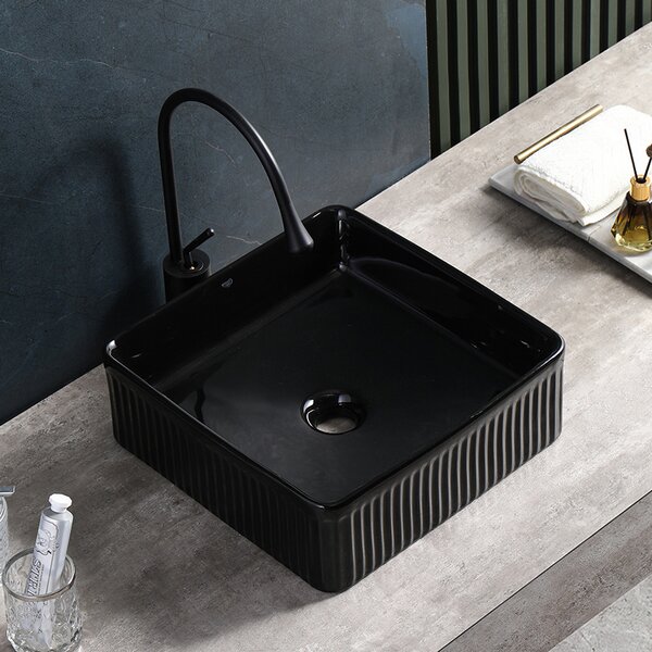 BPS-koupelny Keramické umyvadlo na desku AURA BL 375 37,5x37,5 cm, černé