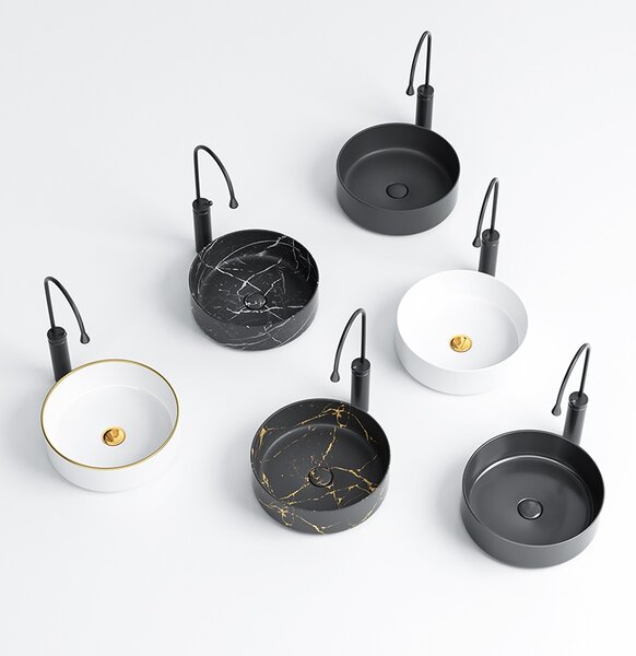 BPS-koupelny Keramické umyvadlo na desku LAVA MTB MAR3 360 ø36 cm, černý mramor