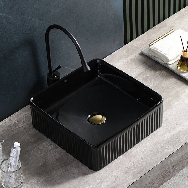 BPS-koupelny Keramické umyvadlo na desku AURA BL 375 37,5x37,5 cm, černé