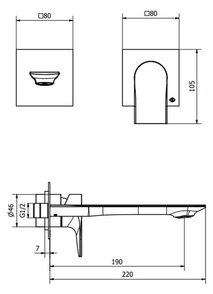 Teorema Slope - Umyvadlová baterie dvouotvorová pod omítku s Push-Open odtokovou soupravou, chrom 9H316E