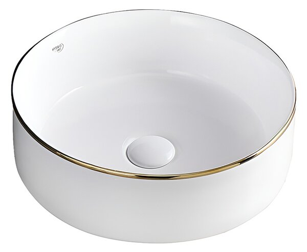 BPS-koupelny Keramické umyvadlo na desku LAVA WH GL 360 ø36 cm, bílé/zlatý lem