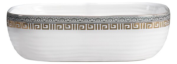 BPS-koupelny Keramické umyvadlo na desku MILO WH MOD2 455 44,5x32,5 cm, bílé/zlatý dekor