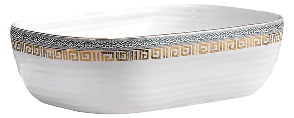 BPS-koupelny Keramické umyvadlo na desku MILO WH MOD2 455 44,5x32,5 cm, bílé/zlatý dekor