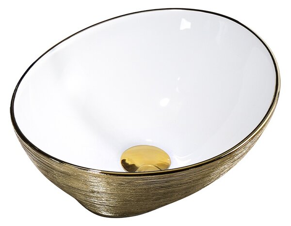 BPS-koupelny Keramické umyvadlo na desku LUMO GL BR 405 40,5x30 cm, bílé/zlaté