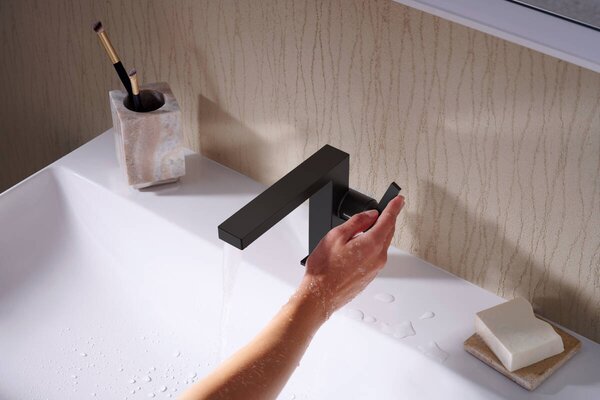 Hansgrohe Tecturis E Páková umyvadlová baterie 110 Fine CoolStart EcoSmart+ s odtokovou soupravou Push-Open, matná černá 73020670