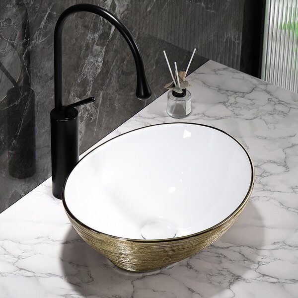 BPS-koupelny Keramické umyvadlo na desku LUMO GL BR 405 40,5x30 cm, bílé/zlaté