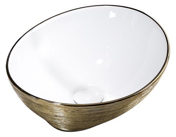 BPS-koupelny Keramické umyvadlo na desku LUMO GL BR 405 40,5x30 cm, bílé/zlaté