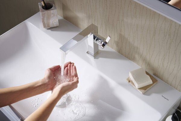 Hansgrohe Tecturis E Páková umyvadlová baterie 110 Fine CoolStart EcoSmart+ s odtokovou soupravou Push-Open, chrom 73020000