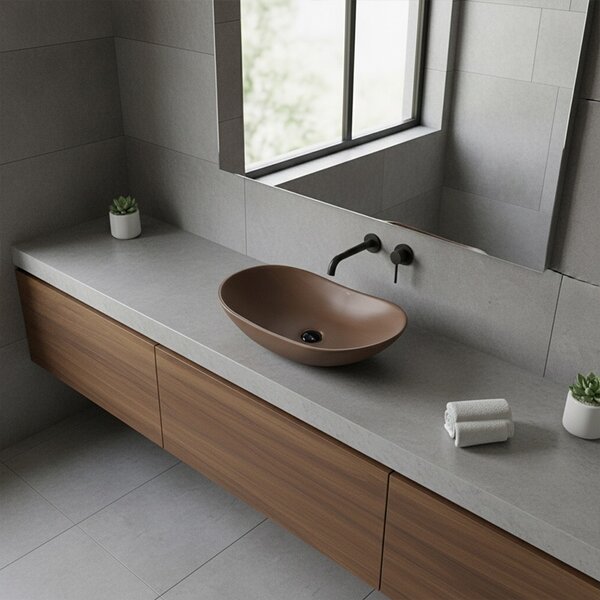 BPS-koupelny Keramické umyvadlo na desku LAVI BR 625 62,5x36,5 cm, hnědé