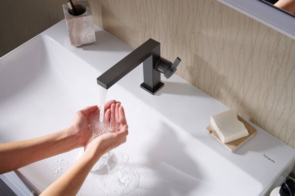 Hansgrohe Tecturis E Páková umyvadlová baterie 110 Fine CoolStart EcoSmart+ s odtokovou soupravou Push-Open, matná černá 73020670