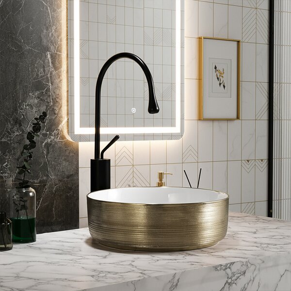 BPS-koupelny Keramické umyvadlo na desku LAVA GL BR 360 36x36 cm, bílé/zlaté