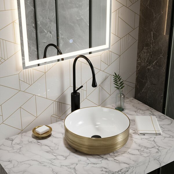 BPS-koupelny Keramické umyvadlo na desku LAVA GL BR 360 36x36 cm, bílé/zlaté