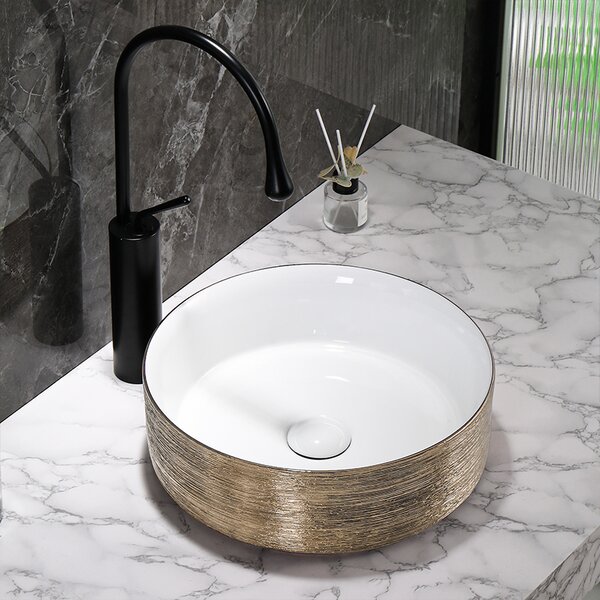 BPS-koupelny Keramické umyvadlo na desku LAVA GL BR 360 36x36 cm, bílé/zlaté
