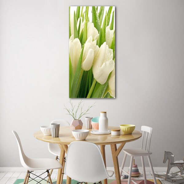 Vertikální Foto obraz fotografie na skle Bílé tulipány osv-49549577