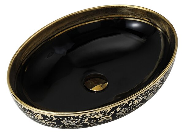 BPS-koupelny Keramické umyvadlo na desku KINI BL MOD6 500 50x37 cm, černá lesk/zlatá