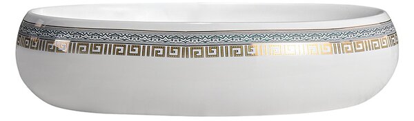 BPS-koupelny Keramické umyvadlo na desku CARI WH MOD2 600 60x40,5 cm, bílé/zlato-stříbrný dekor
