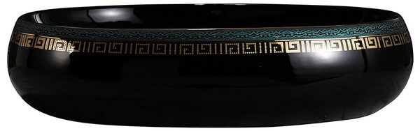 BPS-koupelny Keramické umyvadlo na desku CARI BL MOD2 600 60x40,5 cm, černé/zlato-stříbrný dekor
