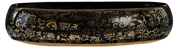 BPS-koupelny Keramické umyvadlo na desku CARI BL GL MOD4 600 60x40,5 cm, černá lesk/zlatý dekor
