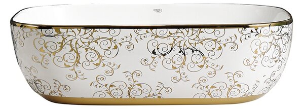 BPS-koupelny Keramické umyvadlo na desku MILO WH MOD1 455 45,5x32,5 cm, bílé/zlato-stříbrný dekor