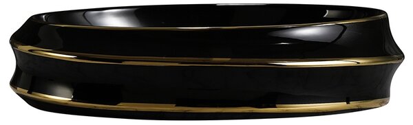 BPS-koupelny Keramické umyvadlo na desku YOKO BL GL LN 600 60x40 cm, černé/zlatý proužek