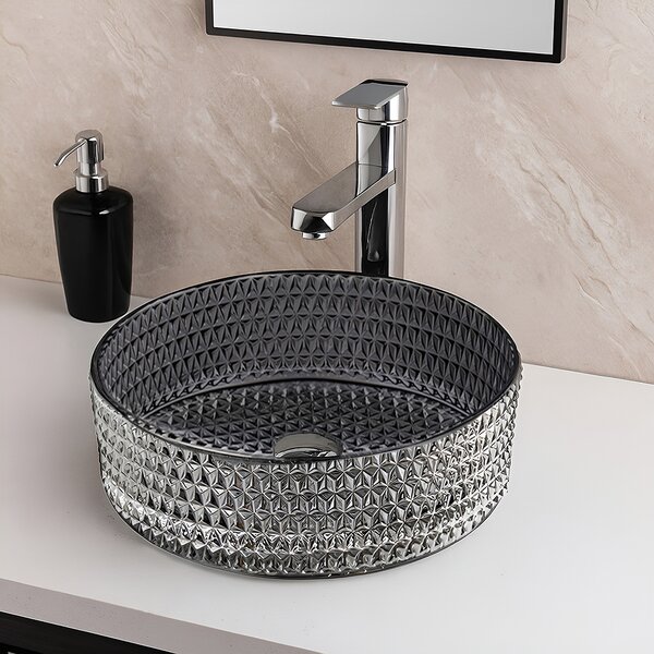 BPS-koupelny Skleněné umyvadlo na desku BRILLANT1 BL PL 360 36x12 cm, platina lesk