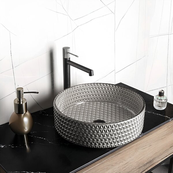 BPS-koupelny Skleněné umyvadlo na desku BRILLANT1 SV 400 40x12 cm, stříbrná mat