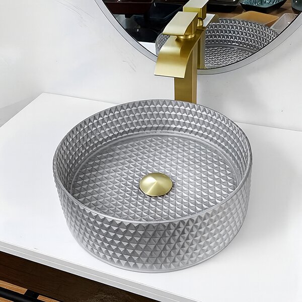 BPS-koupelny Skleněné umyvadlo na desku BRILLANT1 SV 400 40x12 cm, stříbrná mat