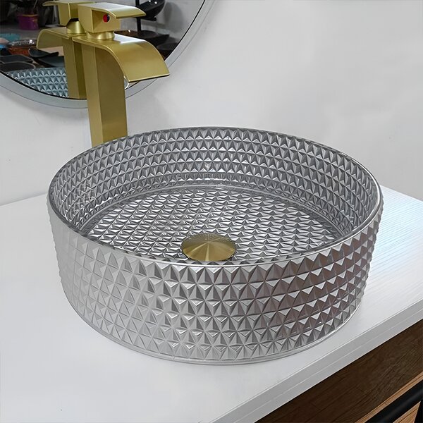 BPS-koupelny Skleněné umyvadlo na desku BRILLANT1 SV 400 40x12 cm, stříbrná mat
