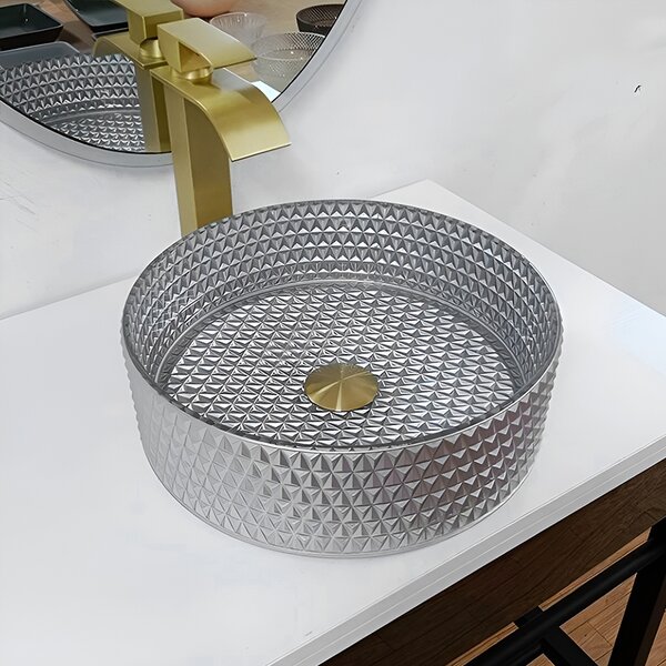 BPS-koupelny Skleněné umyvadlo na desku BRILLANT1 SV 400 40x12 cm, stříbrná mat