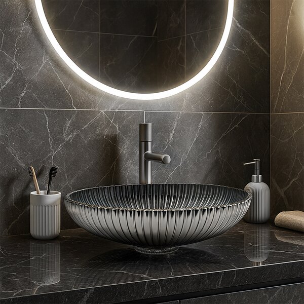 BPS-koupelny Skleněné umyvadlo na desku BRILLANT3 BL PL 510 51x35 cm, platina lesk