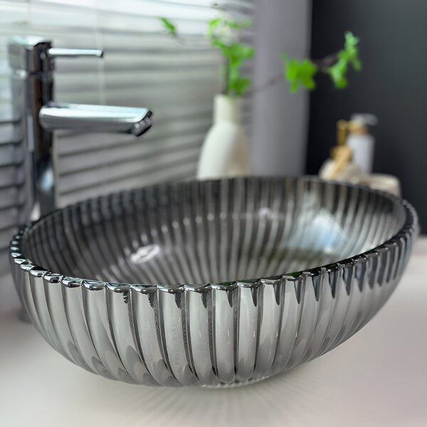 BPS-koupelny Skleněné umyvadlo na desku BRILLANT3 BL PL 510 51x35 cm, platina lesk