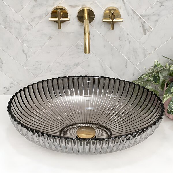 BPS-koupelny Skleněné umyvadlo na desku BRILLANT3 BL PL 510 51x35 cm, platina lesk