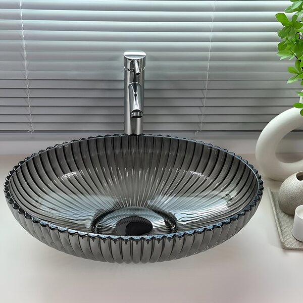 BPS-koupelny Skleněné umyvadlo na desku BRILLANT3 BL PL 510 51x35 cm, platina lesk
