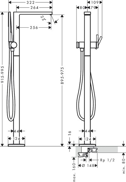 Hansgrohe Tecturis E Páková vanová baterie volně stojící na podlaze, chrom 73445000