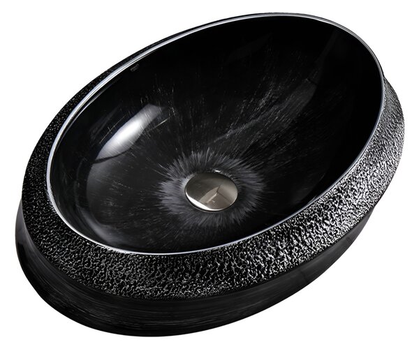 BPS-koupelny Keramické umyvadlo na desku STAR BL SV 600 60x40 cm, černo / stříbrné