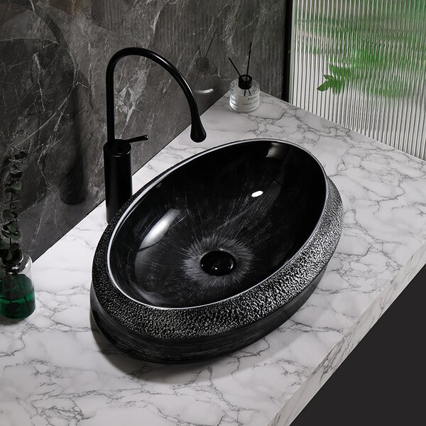 BPS-koupelny Keramické umyvadlo na desku STAR BL SV 600 60x40 cm, černo / stříbrné