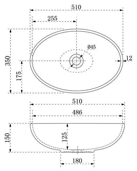 BPS-koupelny Skleněné umyvadlo na desku BRILLANT3 WH 510 51x35 cm, mat