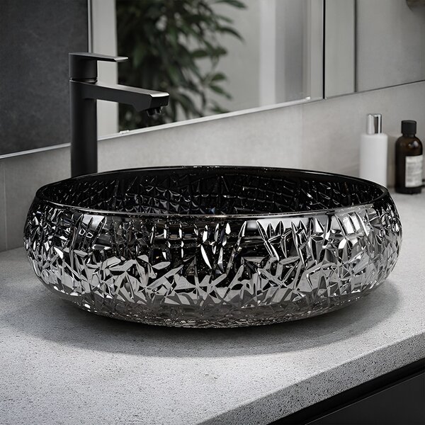 BPS-koupelny Skleněné umyvadlo na desku BRILLANT4 BL 410 41x12 cm, černé lesk