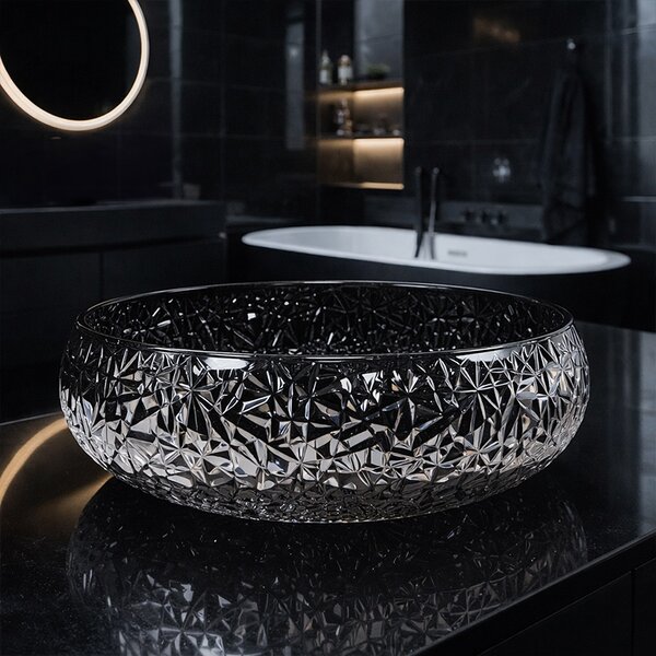 BPS-koupelny Skleněné umyvadlo na desku BRILLANT4 BL 410 41x12 cm, černé lesk