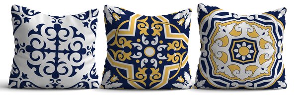 ASIR Set povlaků na polštář HMI-KIR-106 modré a zlaté ornamenty