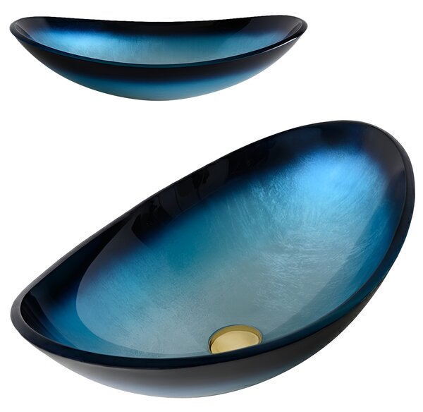 BPS-koupelny Keramické umyvadlo na desku LAVI BU BL 530 54x37 cm, modré lesk
