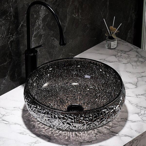 BPS-koupelny Skleněné umyvadlo na desku BRILLANT4 BL 410 41x12 cm, černé lesk