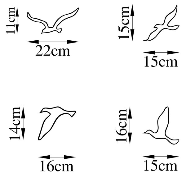 ASIR Nástěnná dekorace kovová BIRDS let hejna 4 kusy