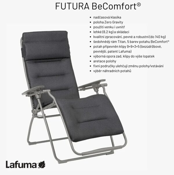 Relaxační křeslo Lafuma FUTURA BeComfort hnědá Moka – ZERO GRAVITY, nosnost 140 kg