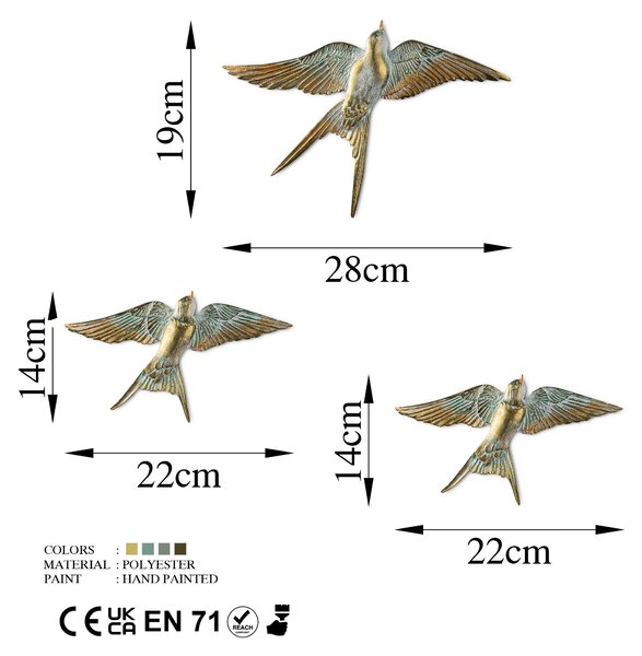 ASIR Nástěnná dekorace FLYING SWALLOW zlatá