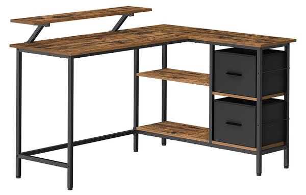 VASAGLE Rohový psací stůl s policí a úložnými boxy 135 x 90 x 105 cm hnědý